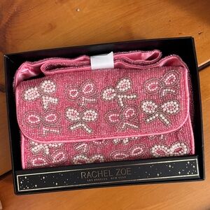 Rachel Zoe Pink Beaded Bow Embellished Clutch